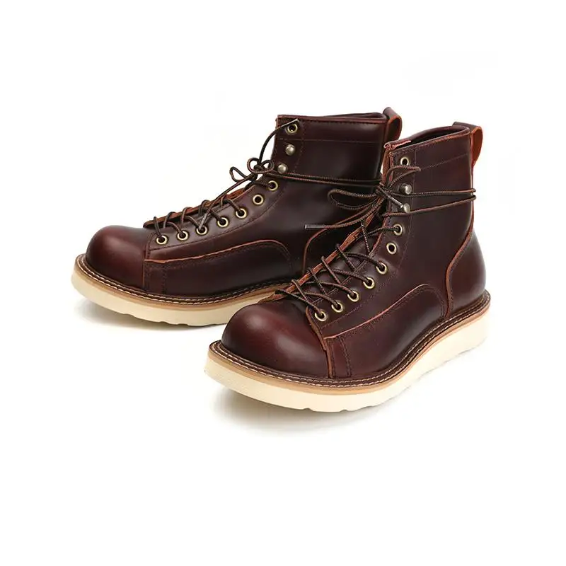 

Amekaji Wear Handmade Western Japanese Warped Head Work Shoes Cowhide Retro Ankle Boots Men's High-Top round Toe Boots