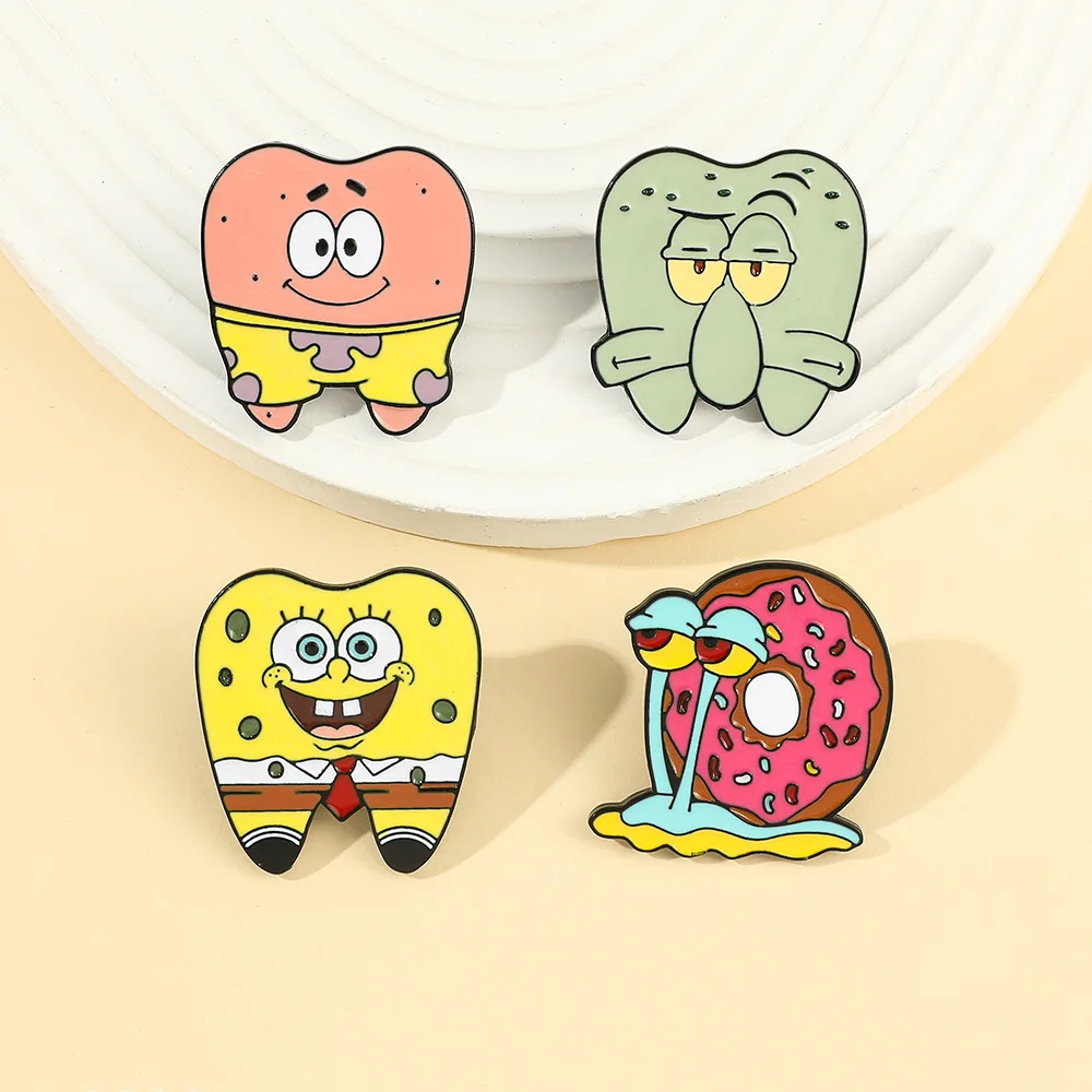 

1set Cross Border Hot Selling European and American Cartoon Sponge Baby Pie Big Star Snail Octopus Brother Creative Metal Badge