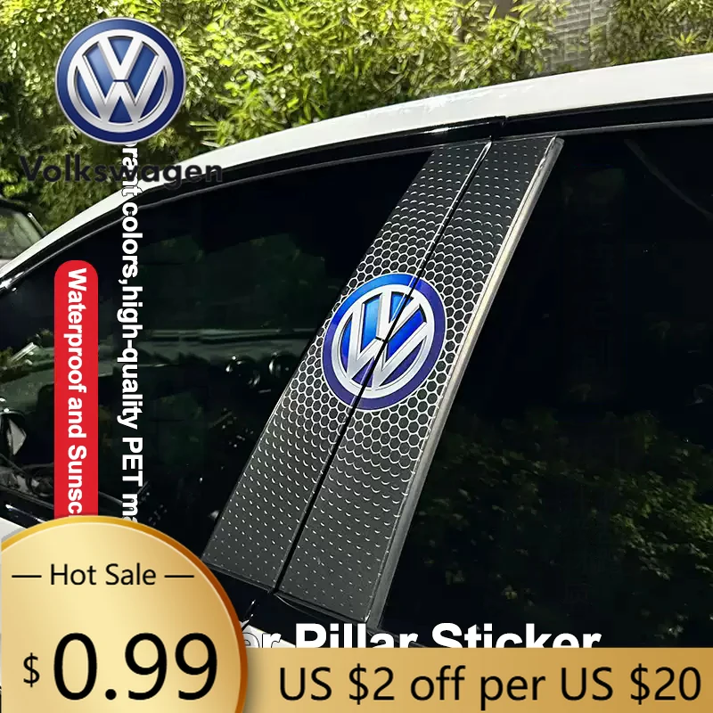 

For VOLKSWAGEN VW 2Pcs Car Center Pillar Sticker Auto Logo Decorative Accessories For Volkswagen Tiguan Passat Golf Polo Touareg