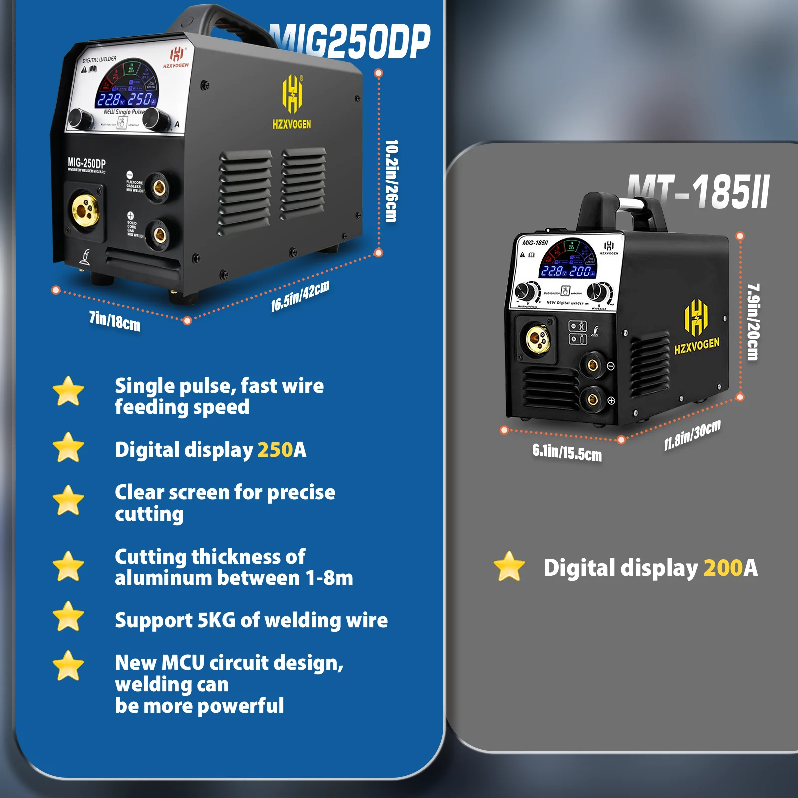 HZXVOGEN MIG250DP Pulse MIG/MAG/TIG/MMA Aluminium 5-in-1 Semi-automatic Welding Machine Gas/Non-gas Professional Welder