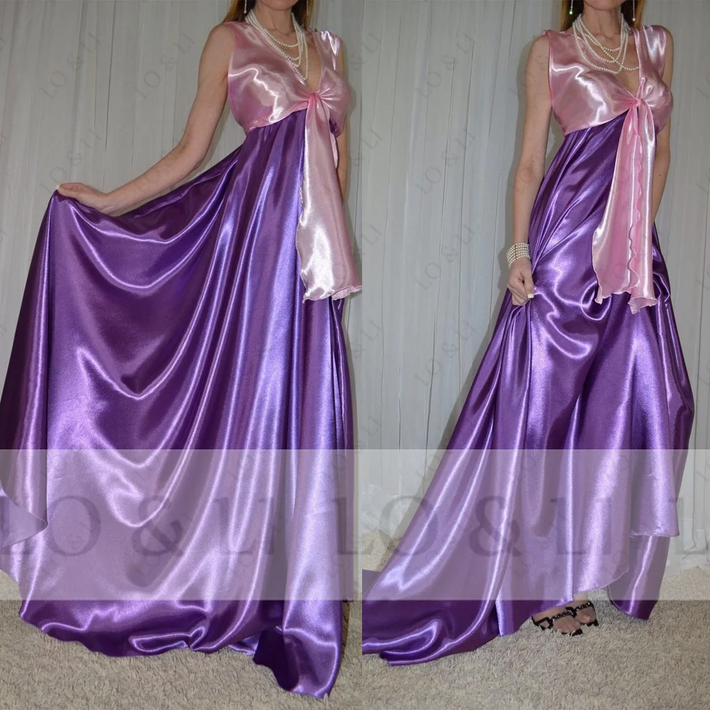 LO&LI Vintage Pink With Purple Satin Ceremony Gown Wedding Guest Long Dress Women Pregnant Pajamas For Bridal Nightgown Custom