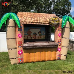 2024 New Style Tropic Inflatable Tiki Bar with Original Islander Backdrop Bamboo Fence and Coconut Tree for Vacation on sale