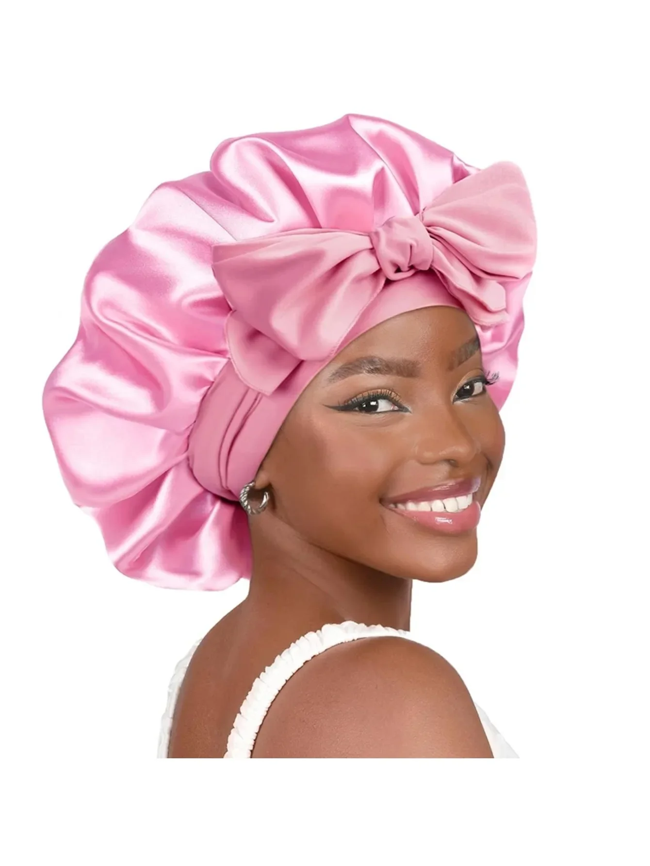 

New Satin Solid Sleeping Hat With Stretchy Tie Band Elastic For Women Night Shower Cap Adjustable Hair Head Cover Bonnet Turban