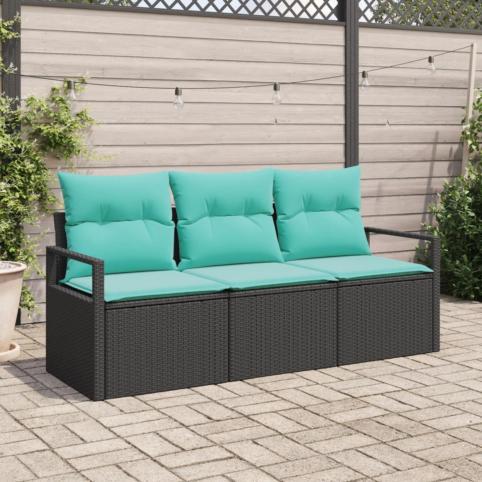 

Garden Sofa Set 3 Pieces with Cushions Black Poly Rattan Outdoor Furniture for Patio Balcony and Garden Seating