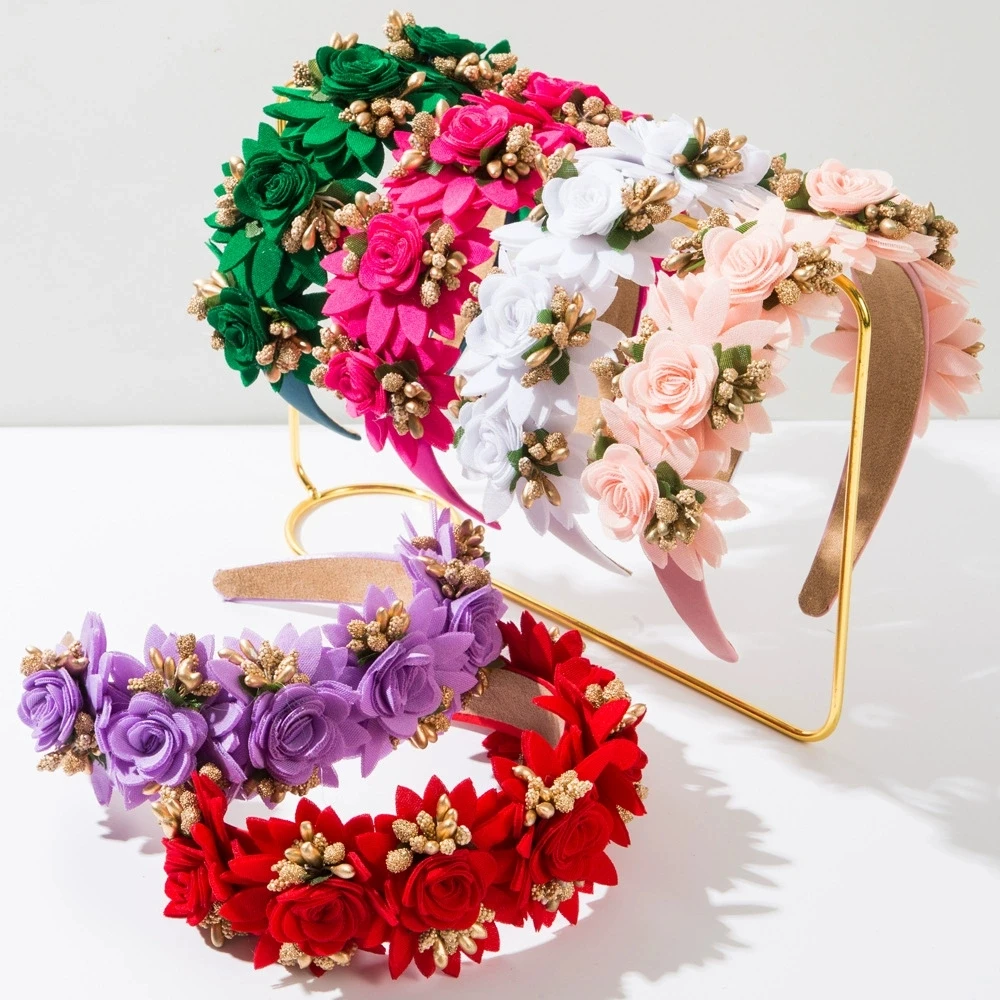 

Bohemia Ethnic Red Pink Flower Headband Vintage Summer Beach Sweet Purple Black HeadHair Accessories Jewelry Gift Wholesale