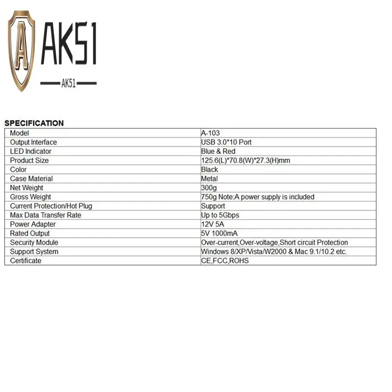 

AK51-металлический 10-портовый высокоскоростной концентратор USB3.0 для синхронизации данных, быстрое зарядное устройство, разветвитель с адаптером питания 12V5A для телефона, планшета