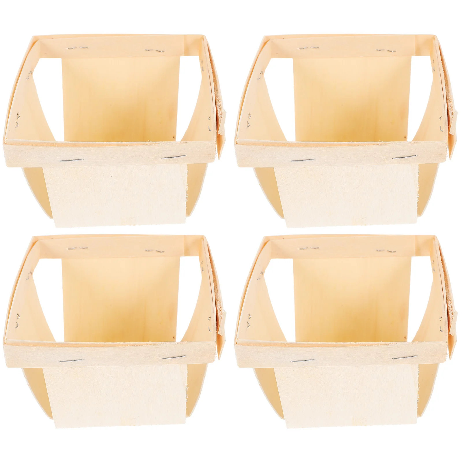 

4pcs Wooden Storage Natural Fruit Vegetable Serving Bread Basket For Kitchen Small Wood Basket Portable Picnics Produce Farmers