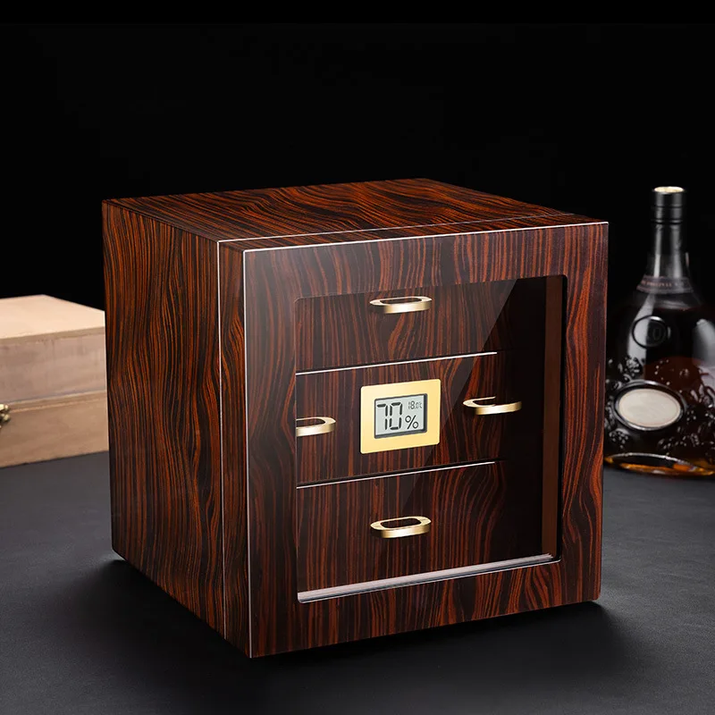 

Spanish cedar cigar humidifier three-layer partitioned drawer-type large-capacity cigarette box