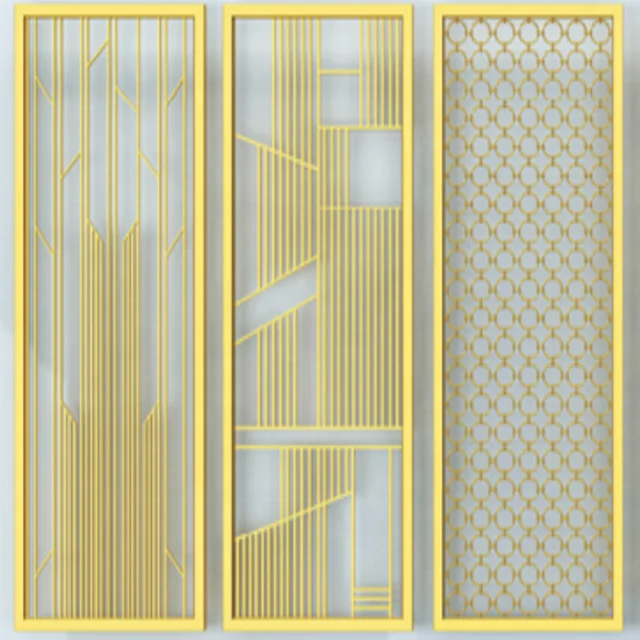 Modern Metal Building Material 304 Stainless Steel Screen Cut Metal Room Divider Room Divid Panel Gold Flower Pattern