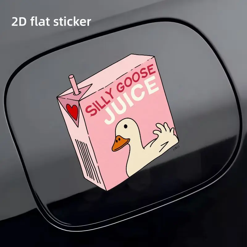 Pink Cartoon Silly Goose Juice Box Hand-Drawn Fuel Cap Sticker,Durable Vinyl Car Gas Door Accessory