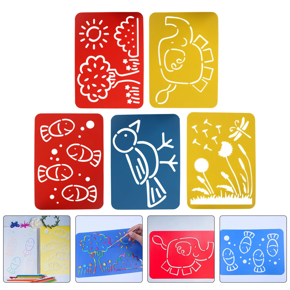 

5 Pcs Painting Template Kids Stencils DIY Board Hollow-out Tool Drawing Tools for