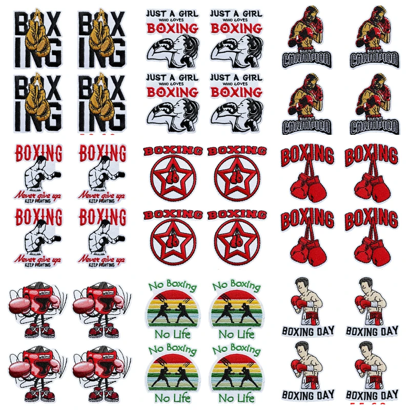 10Pcs Boxing Sport Glove Embroidery Patches, Iron On Patches for Clothing Backpack Jeans DIY