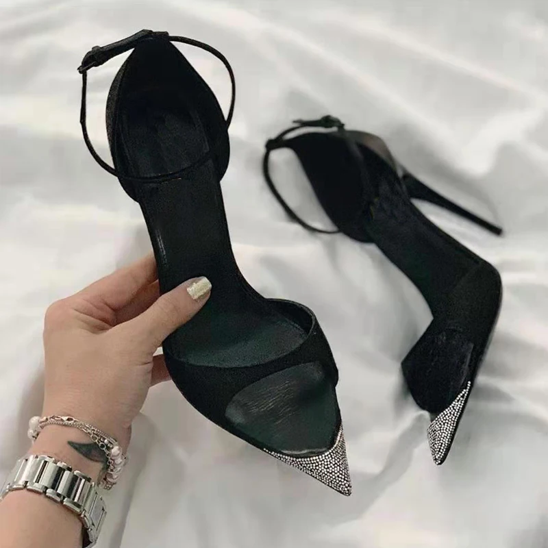 New Rhinestone Stiletto High Heels Open Toe Sandals Women Pointed Toe Party Dress Shoes Women Summer sandalias de las mujeres