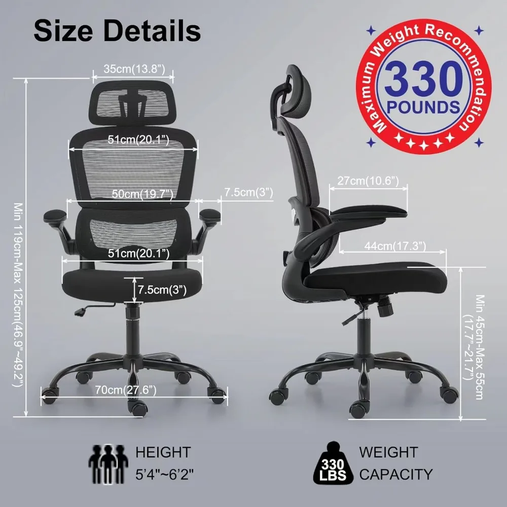 Kantoorstoel Ergonomische Bureaustoel, 330 Lbs Home Mesh Bureaustoelen Met Wielen, Comfortabele Gaming Stoel, Hoge Backoffice