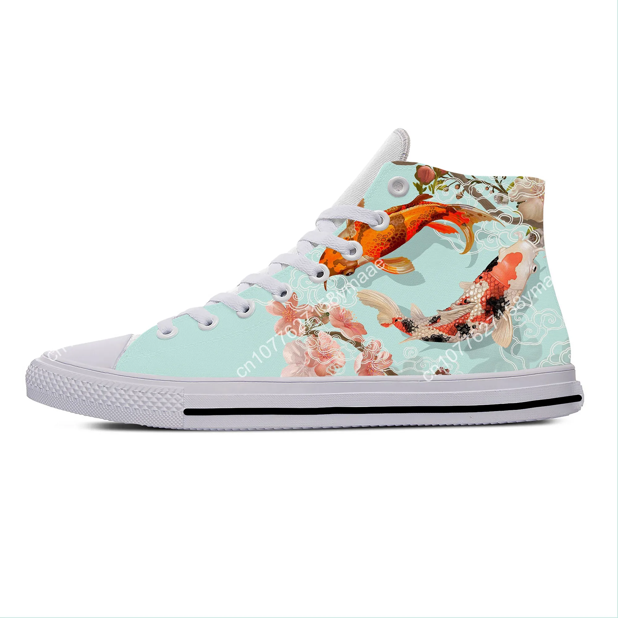 Summer Hot Anime Manga Cartoon Koi Fish Carp Funny Casual Shoes High Top Men Women Fashion Sneakers High Top Classic Board Shoes