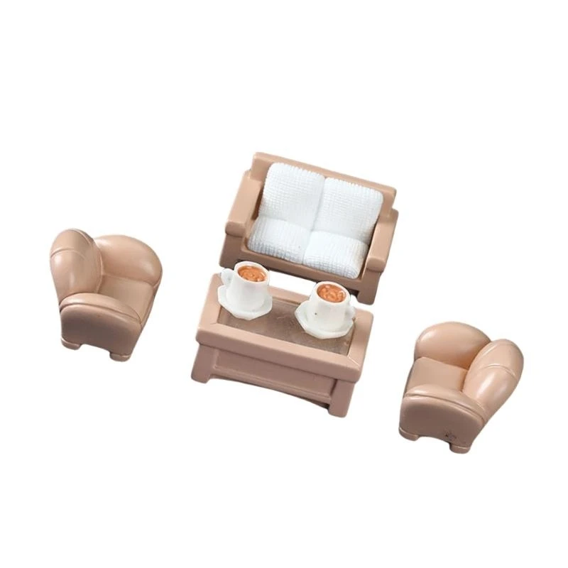 L38E Miniature Sofa Table Set Craft Model Project Furniture for Dollhouses Decoration