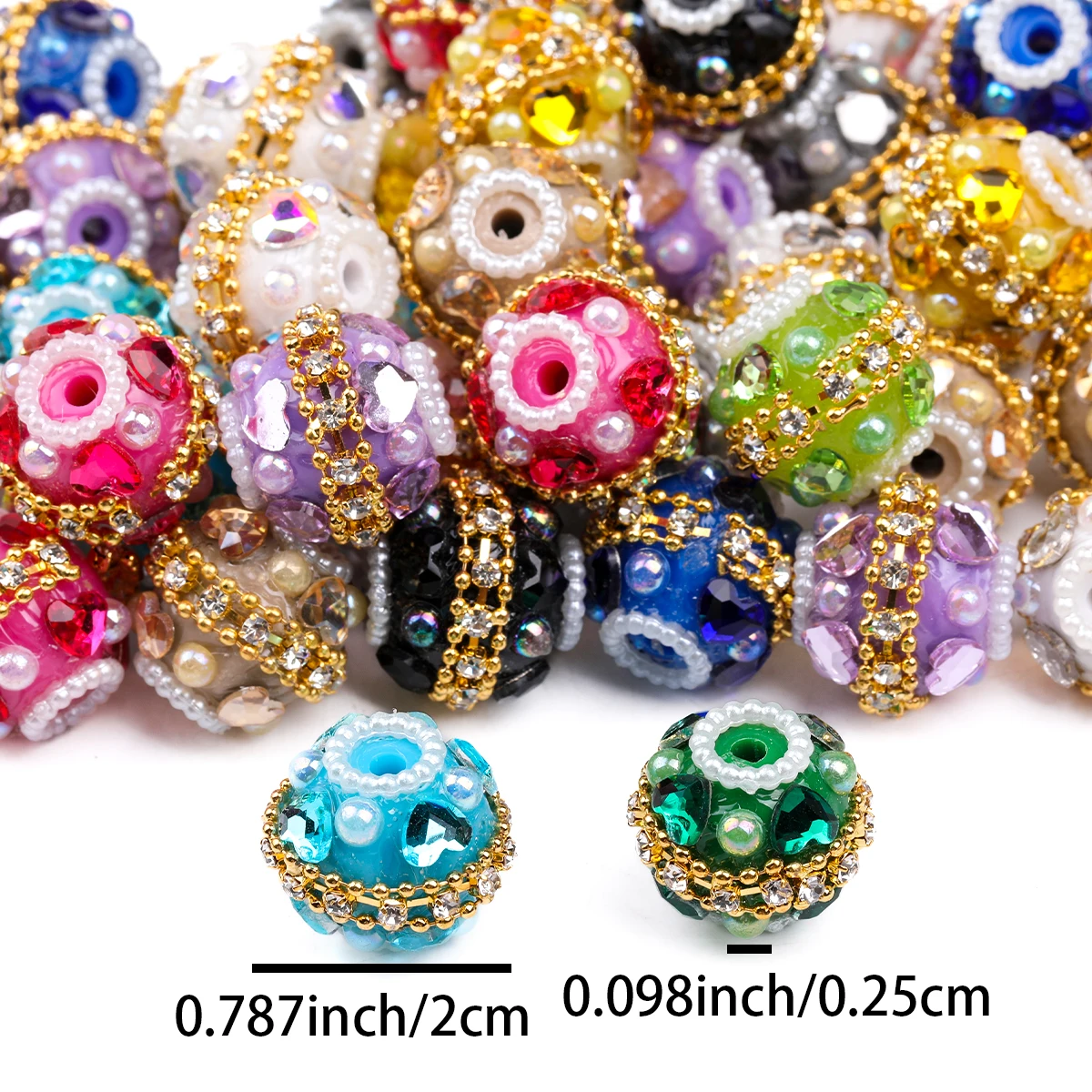 5/10pcs Multicolor Embed Rhine stone Golden edging Flower ball with 2.5mm Drilled Holes Beads for pen making Loose Spacer beads view 4