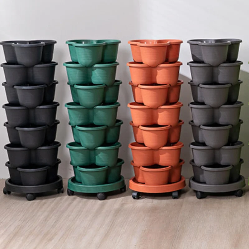 

5-Pack Contemporary Stackable Self-Watering Planters with Drainage Hole, Plastic Irregular Shape