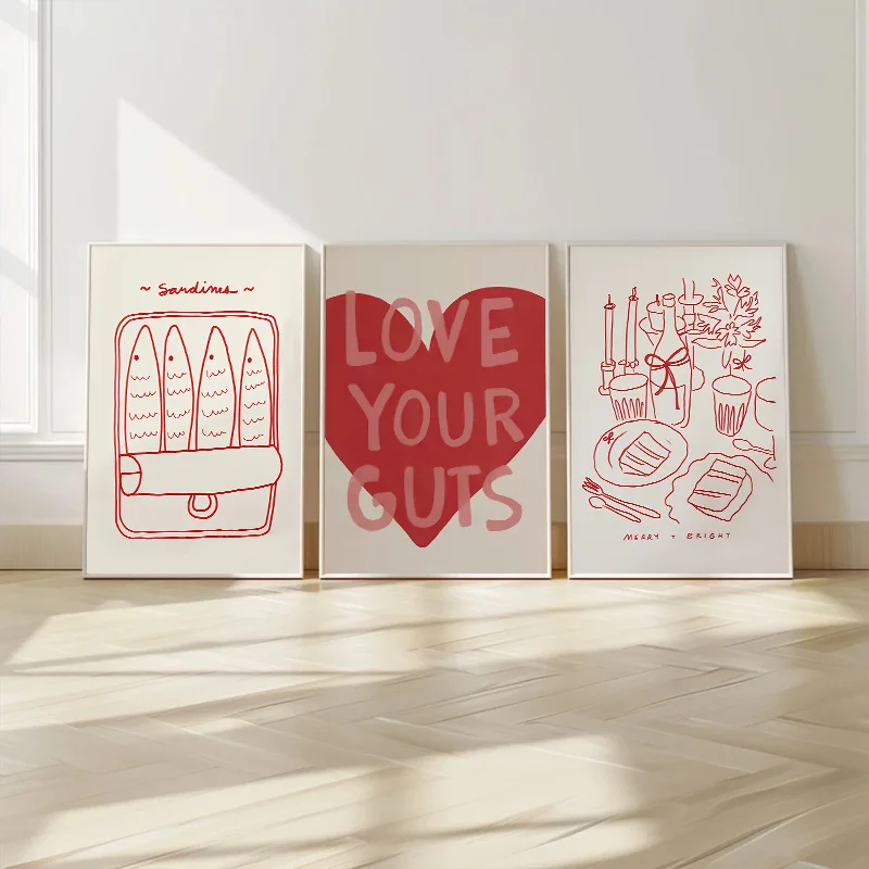 

Red Colour Avant-garde Trend Poster Holiday Letter Line Love Modern Kitchen Bar Living Room Home Decor Canvas Wall Art