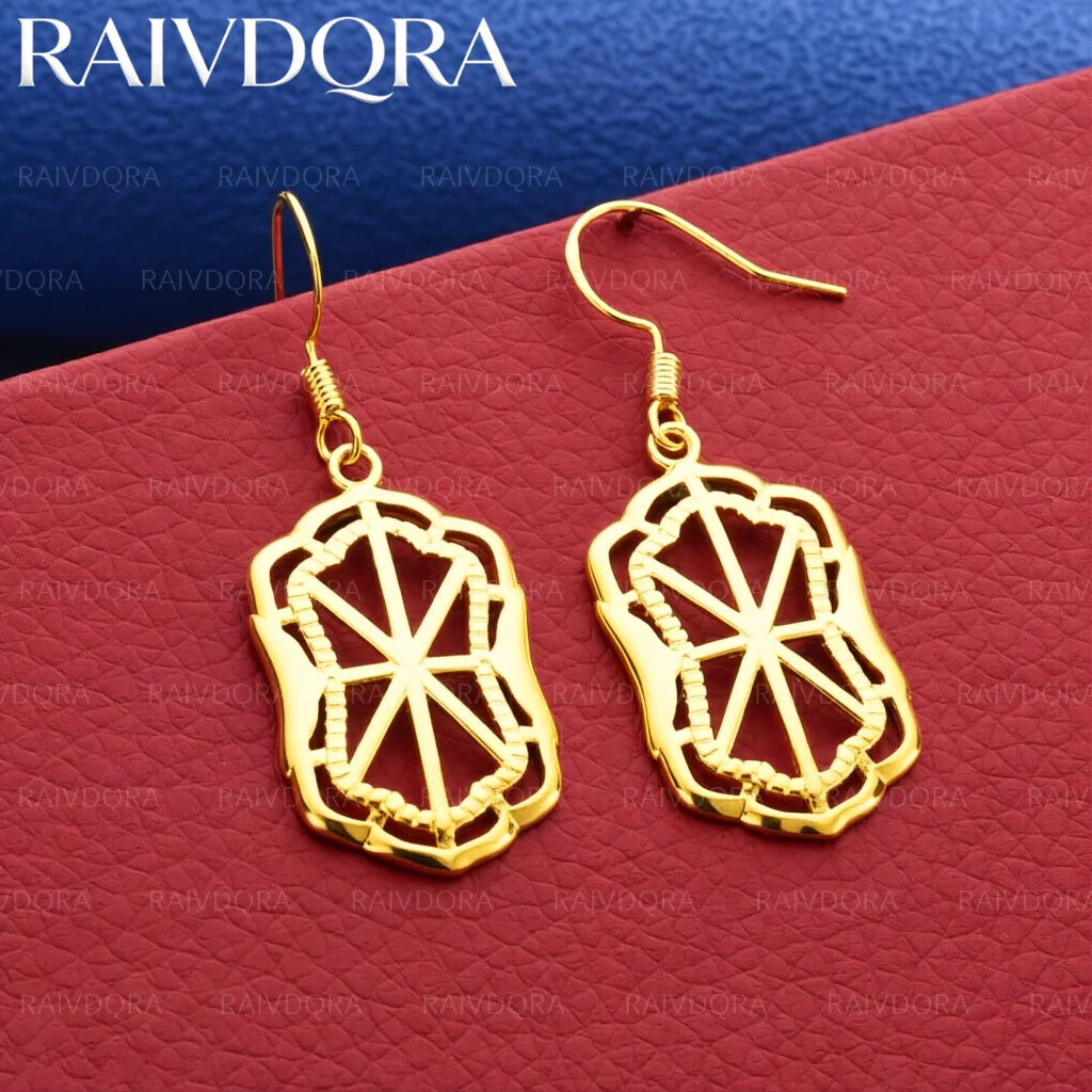 18K Gold Plated Earrings Polygonal Hollowing Drop Earrings For Women Fashion Party Jewelry and Daily Wear