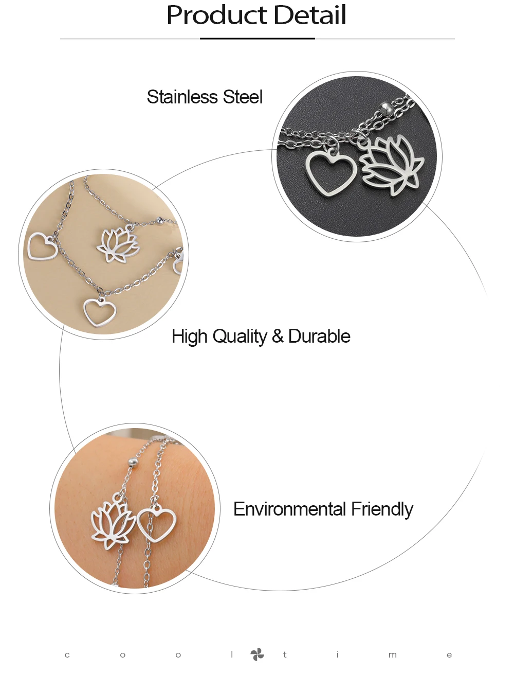 COOLTIME Herz Lotus Armband für Frauen Edelstahl Mode Liebe Paar Glück Armband Weiblichen Schmuck Geburtstag Geschenk – Detail 5