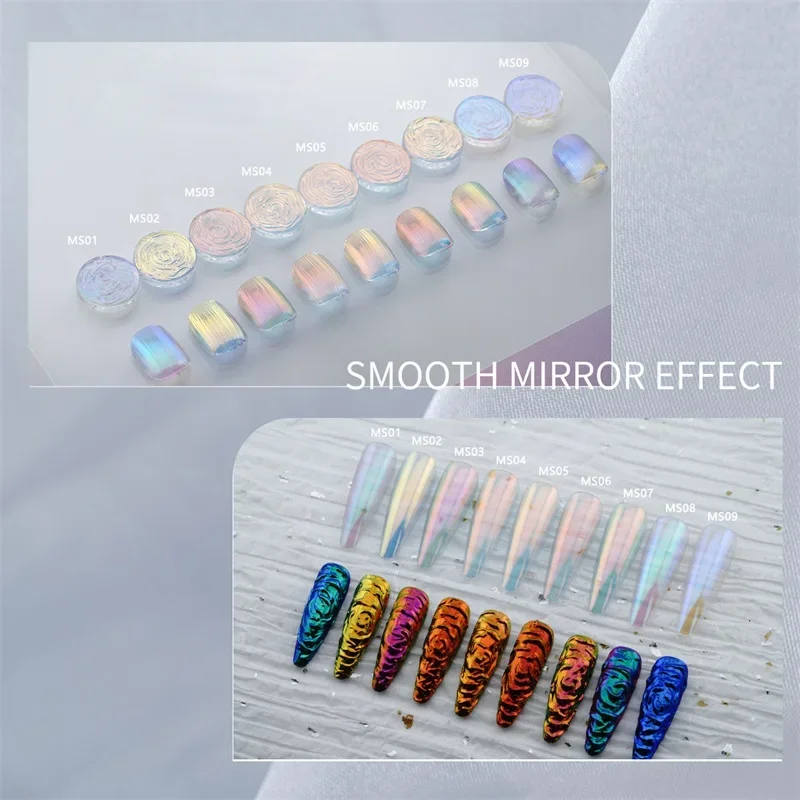 HNDO 9 Color Aurora Chrome Powder Metallic Mirror Effect for Gel Polish Nail Art Decoration Design Color Shift Pigment Dust