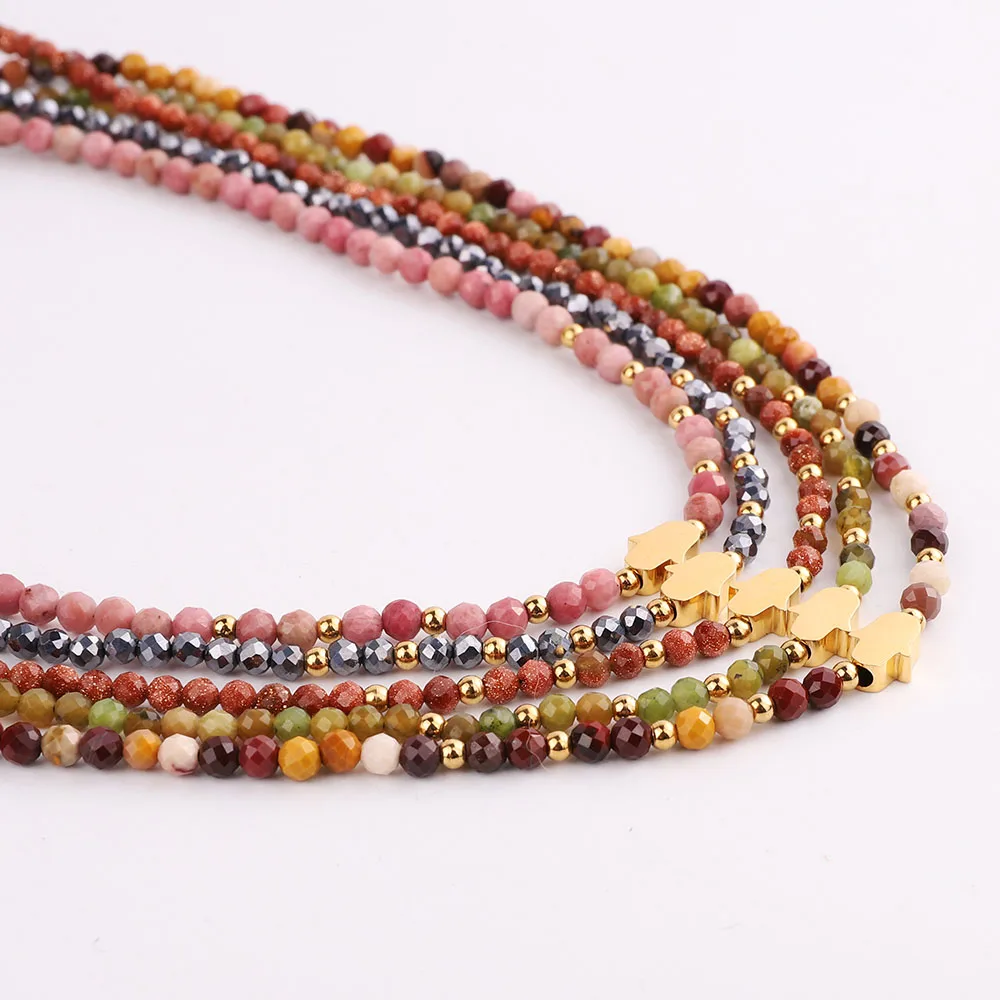 High Quality 3mm Faceted Gemstone Beads Stainless Steel Hand Charm Choker Necklace Women Jewelry 16inches