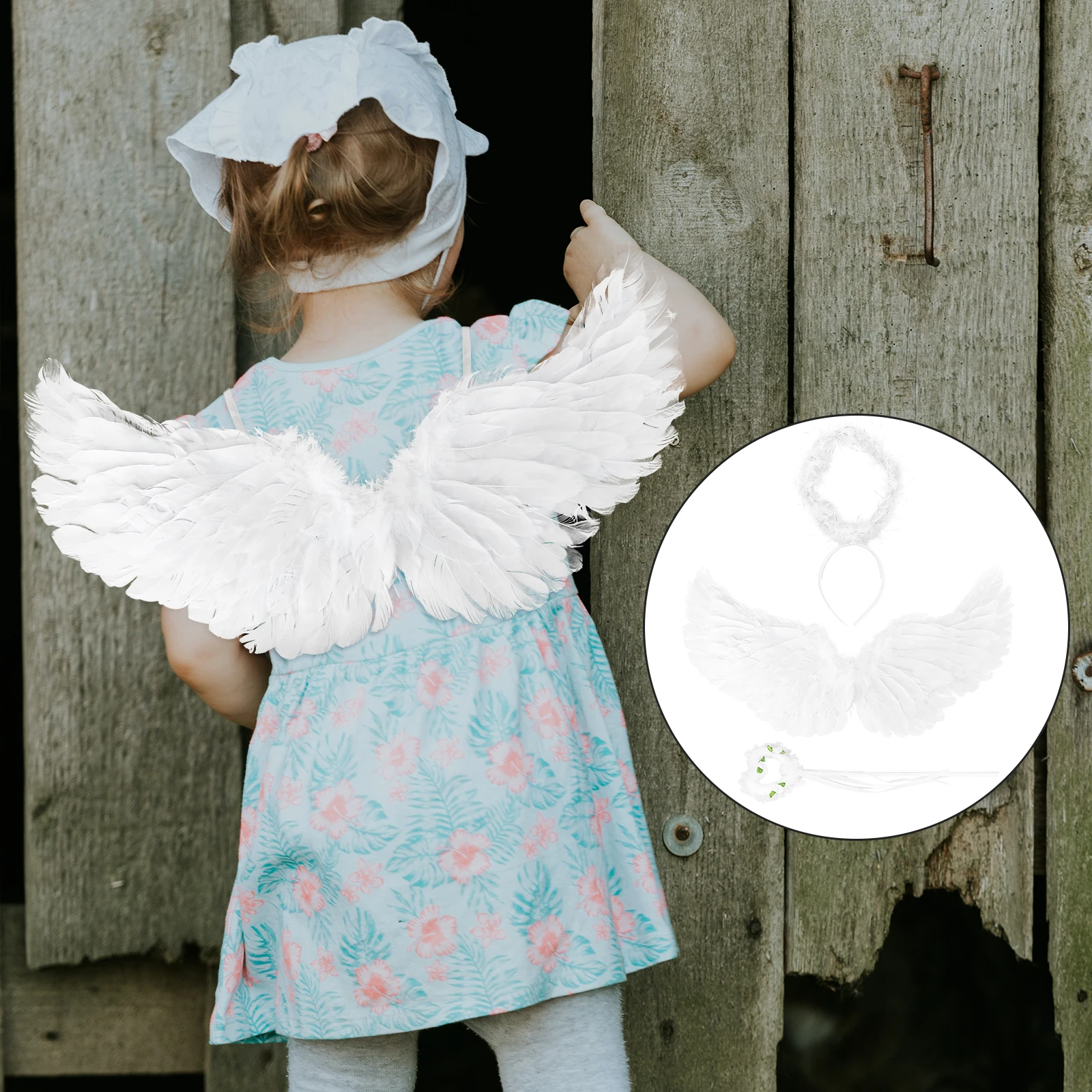 Ali d'angelo 17 7 pollici Span 14 2 pollici di altezza Accessori per costumi fatti a mano bianchi per ragazze 0 5 anni con bacchetta magica Puntelli angelo