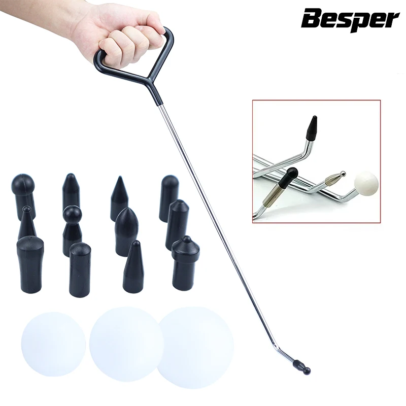 Car Dent Repair Head Replacement Hooks Stainless Steel Push Rods Removal Crowbar Kit for Car Body Dents and Hail Damage Removal