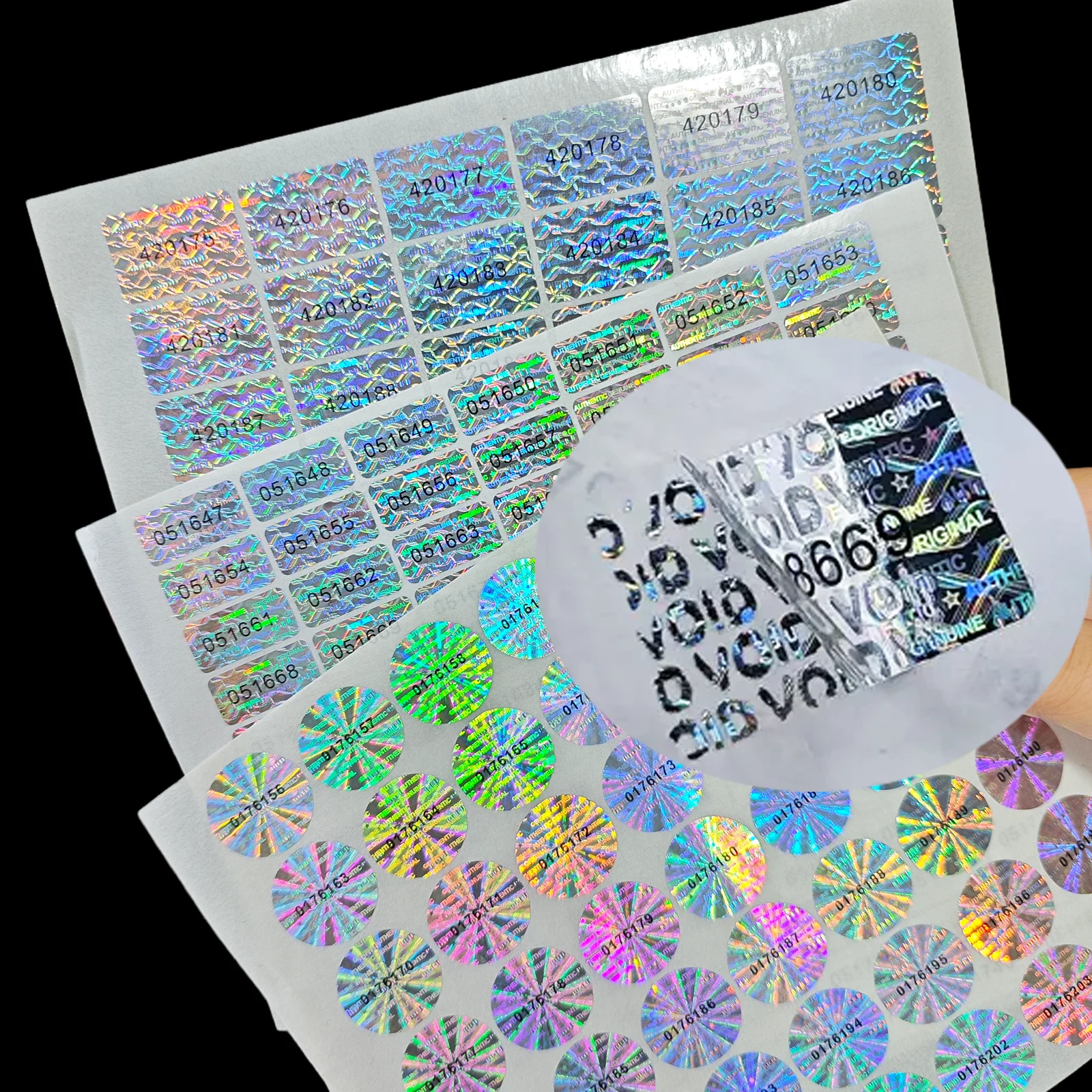 

1000pcs Silvery Holographic Anti-Tamper Security Labels with Unique Serial Number, Suitable for Electronics, Medicine, Cosmetics
