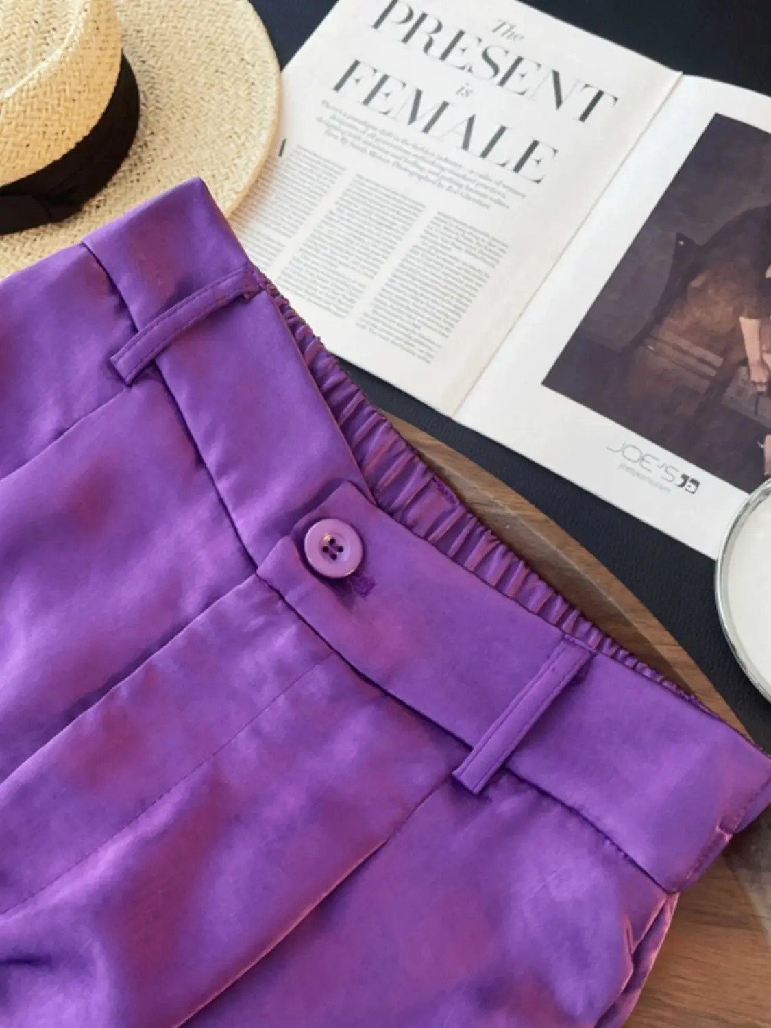 Summer new high waisted slim copper ammonia silk pants purple casual pants for women  clothes  women pants