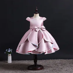 Leopard Princess Satin Dresses Girl Christmas Party Kids Clothing Children Wedding Dress Spring Autumn Prom Costume 1-6 Years