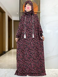 イスラム教徒の女性のためのラマダンニカブキマール,花柄の綿のアバヤ,イスラムの祈りの服,アフリカのドレス,ドバイ,トルコ,2024