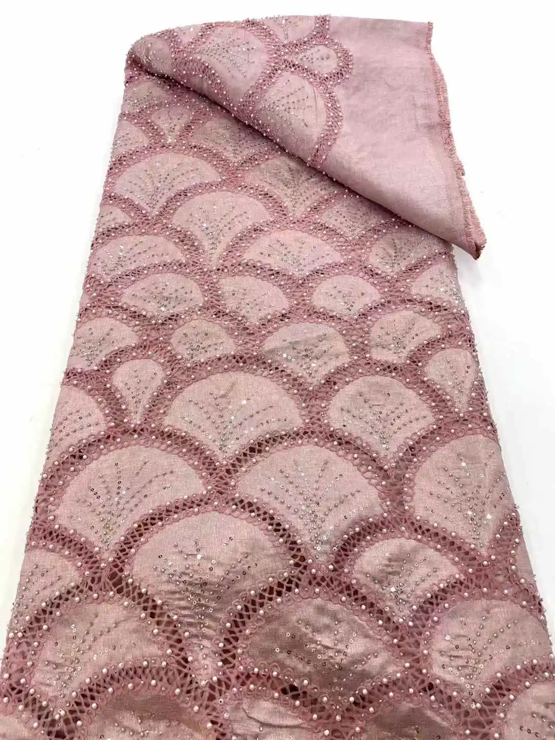 Africa Nigerian Beaded French Mesh Lace With Sequins High Quality 2025 Embroidery Lace Sequins Lace For Wedding Dresses Women