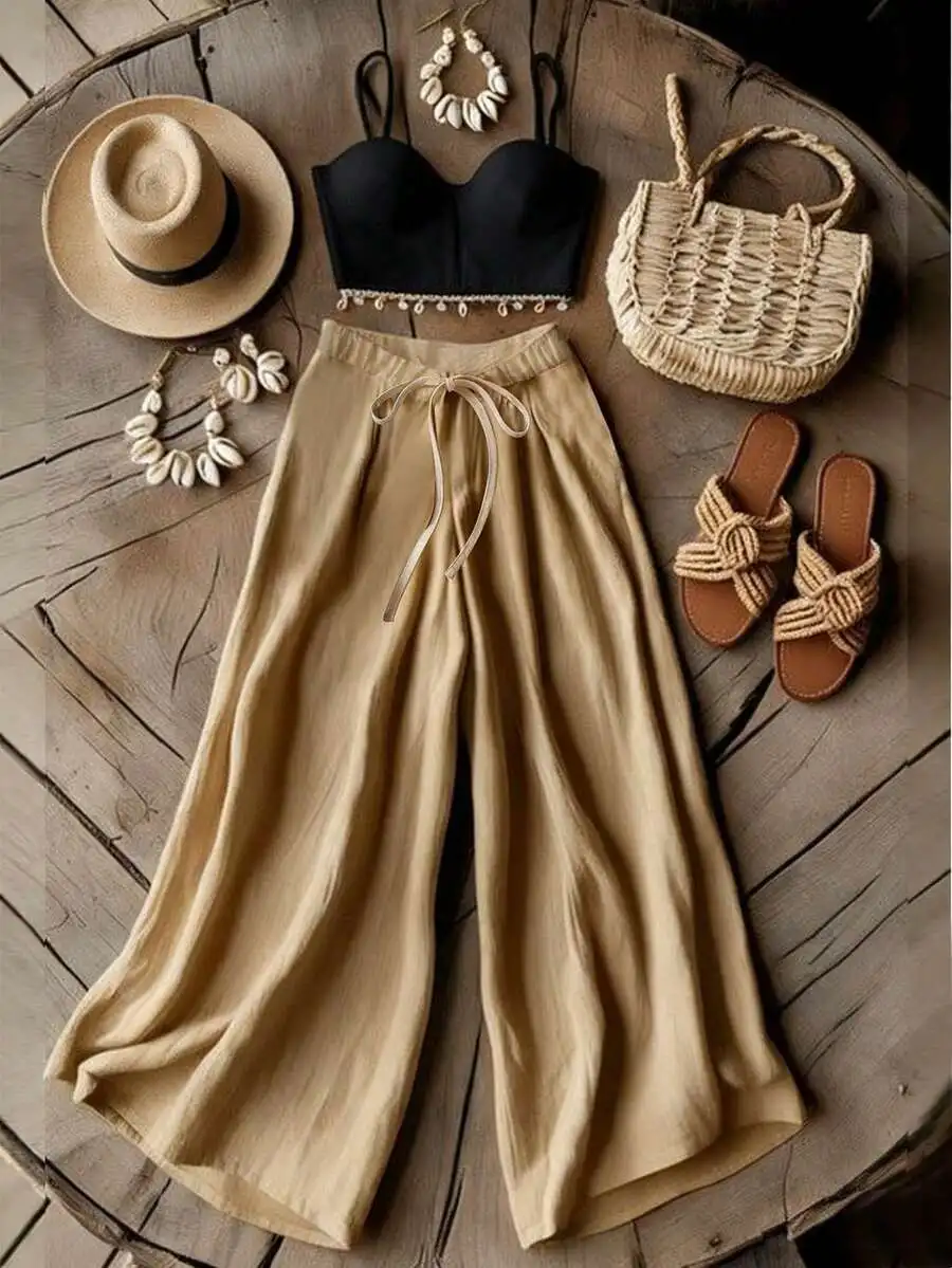 

Womens Vacation Casual Camisole And Loose Pants 2 Pieces Set