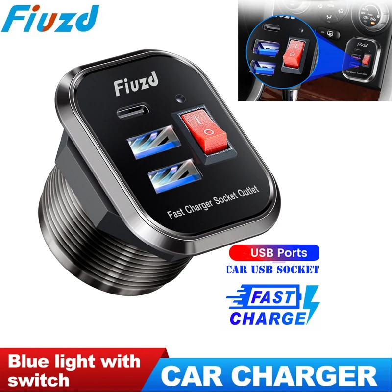 PD QC3.0 Quick Phone Charger Socket Dual USB Ports with LED Switch Power Adapter For Huawei IPhone Samsung