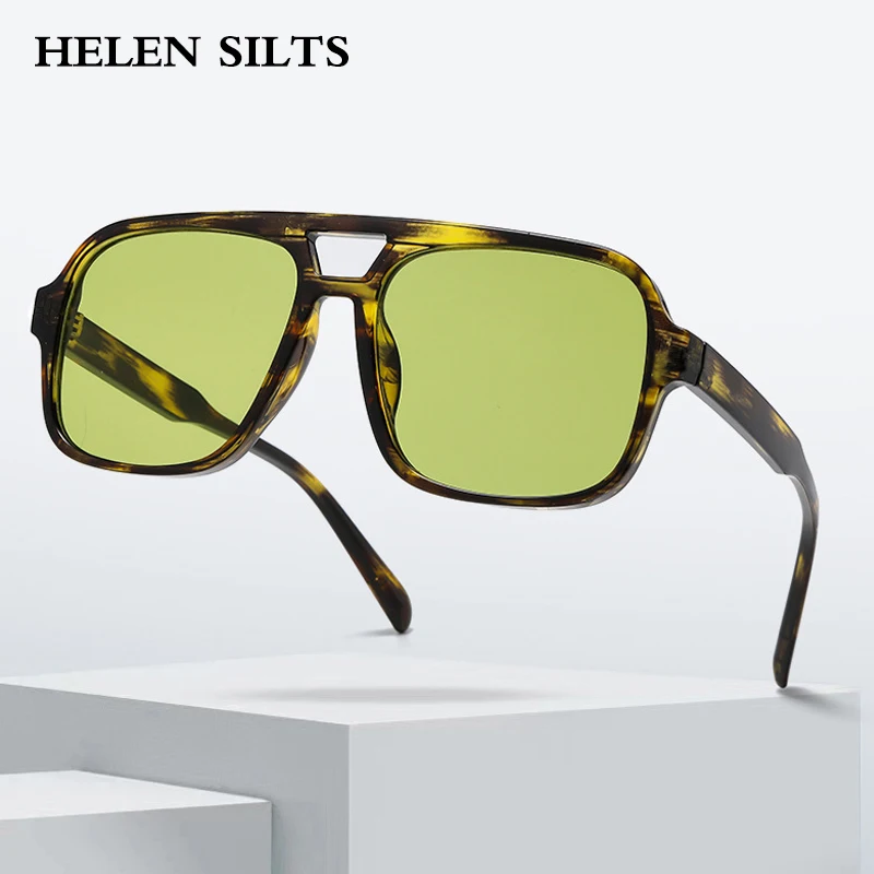 

Retro Double Bridge Square Sunglasses UV400 Luxury Fashion Yellow Green Shades Unisex Gradient Sun Glasses