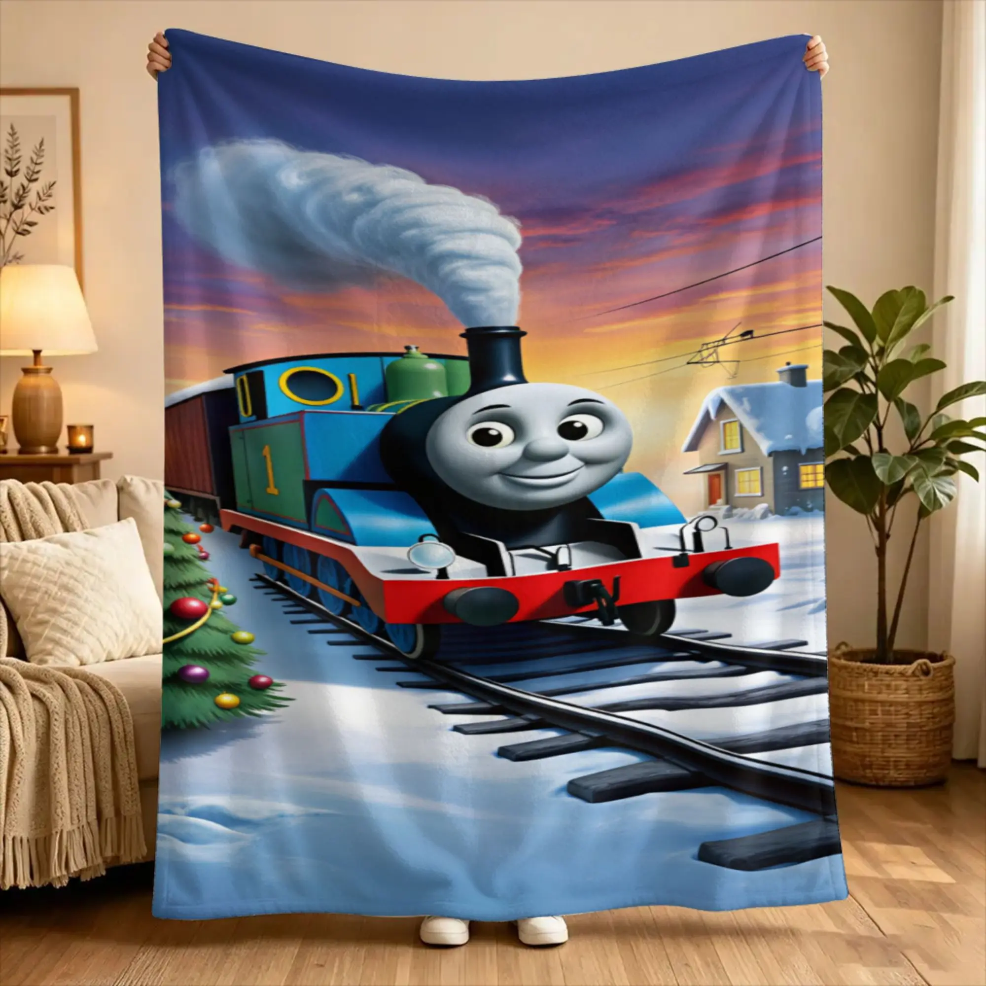 T-Thomas The Train Friends Soft Blanket  Camping Plush Throw Blanket Novelty Home Decor Flannel Bedspread Sofa Bed Cover