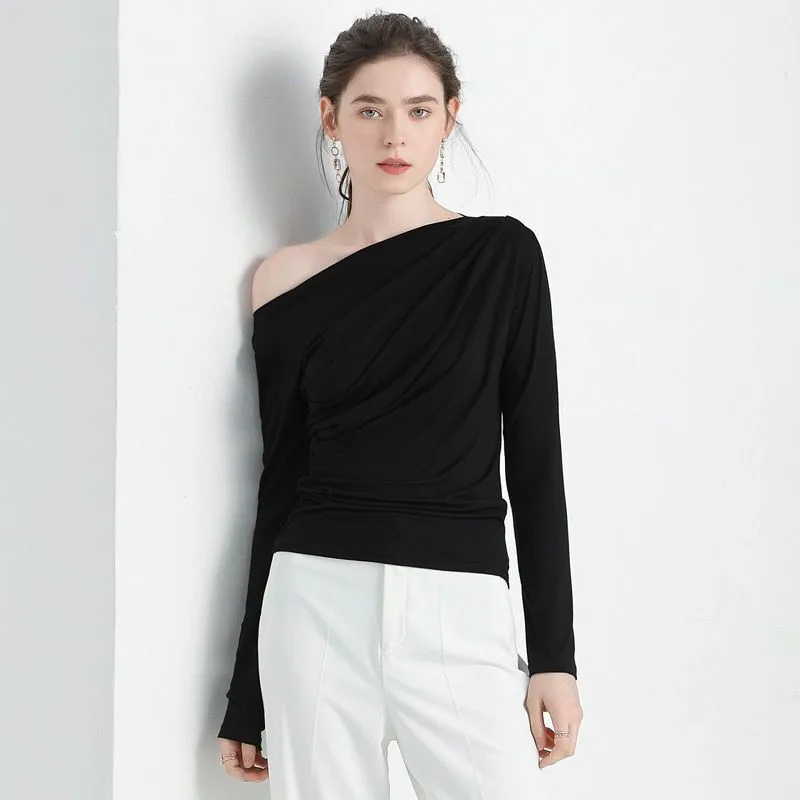 بلوزات قطنية نسائية ربيعية عصرية جديدة لعام 2025 بأكمام طويلة وياقة منحرفة قميص Blusas ملابس الخريف blusas femeninas