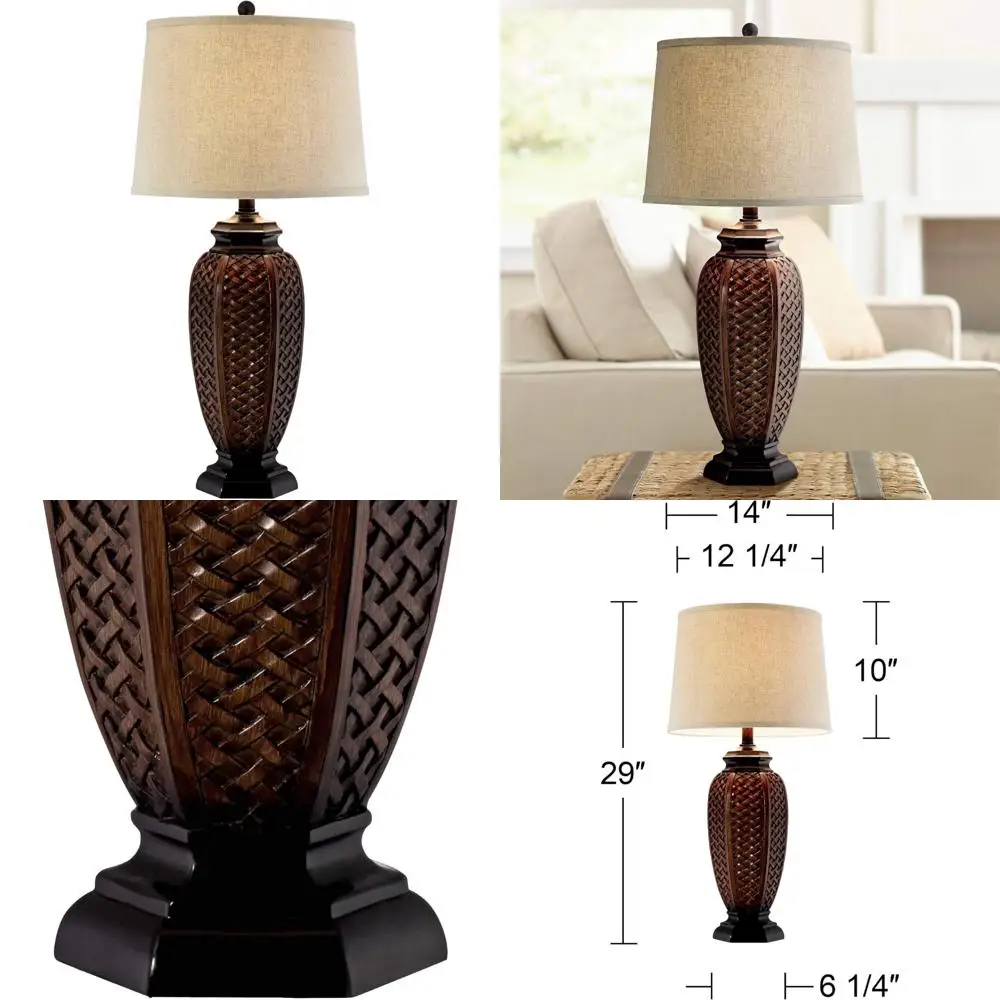 مصباح طاولة من الخيزران الطبيعي الاستوائي 29 طويل القامة بنمط بني غطاء كتان بيج لديكور غرفة المعيشة #1