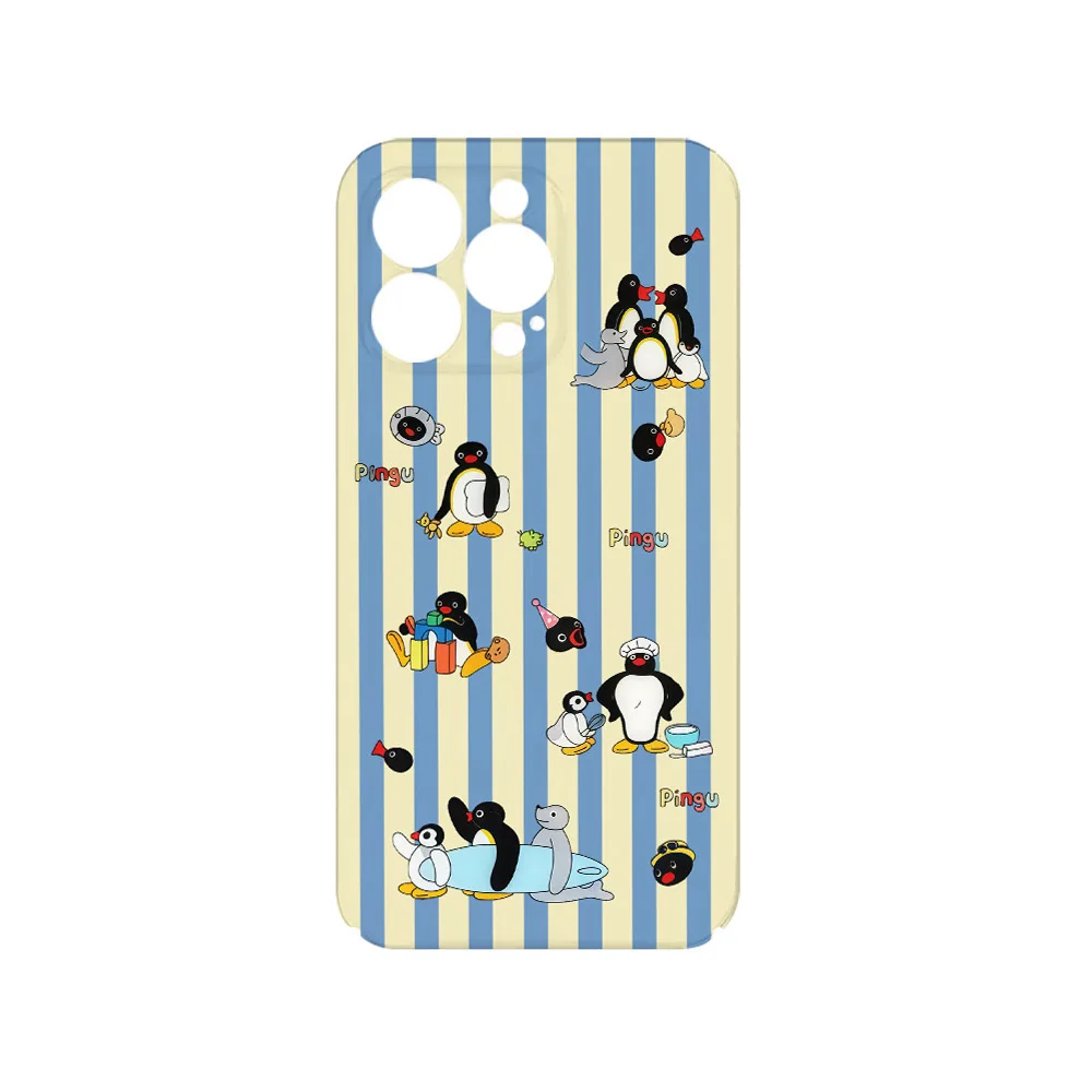 Blue and Yellow Striped Penguin Art Phone Case for IPHONE 16 15PRO MAX 14 13 12 11 Acrylic TPU Two in One Magnetic Phone Cases