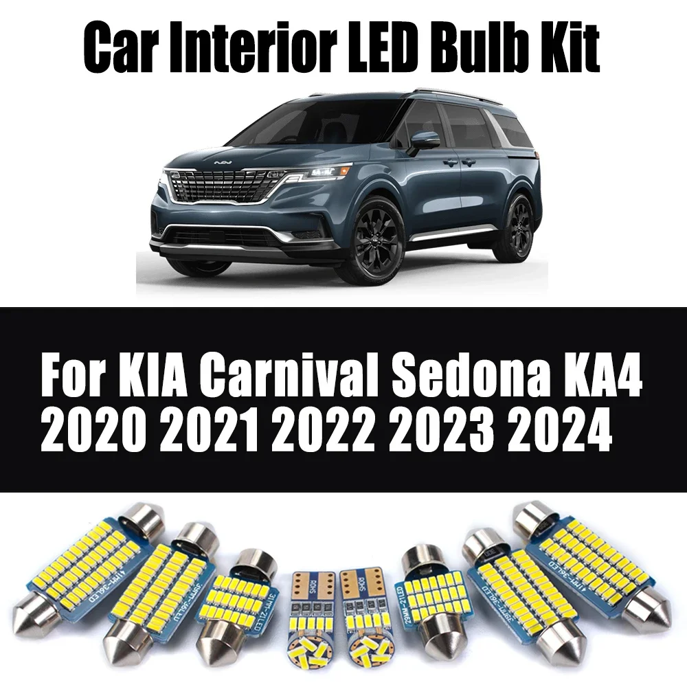 

14Pcs Canbus For KIA Carnival Sedona KA4 2020-2022 2023 2024 LED Interior Map Dome Trunk Vanity Mirror Light Kit Car Accessories