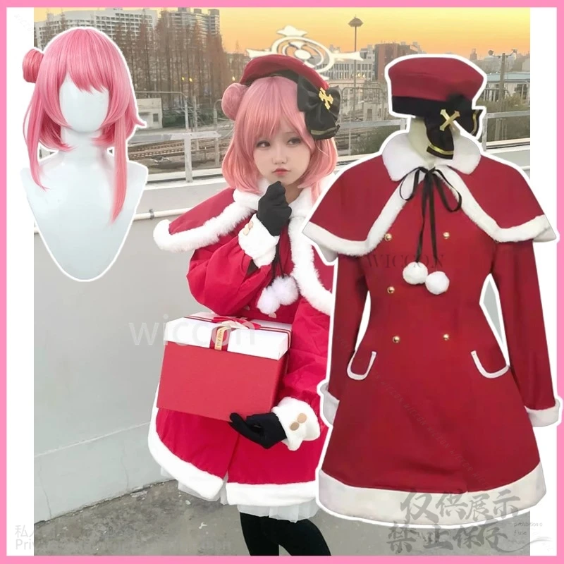 

Sumi Serina Blue Archive Anime Game Cosplay Costume Christmas Nurse Red Dress Lolita Pink Wigs For Girls Woman Party Customized