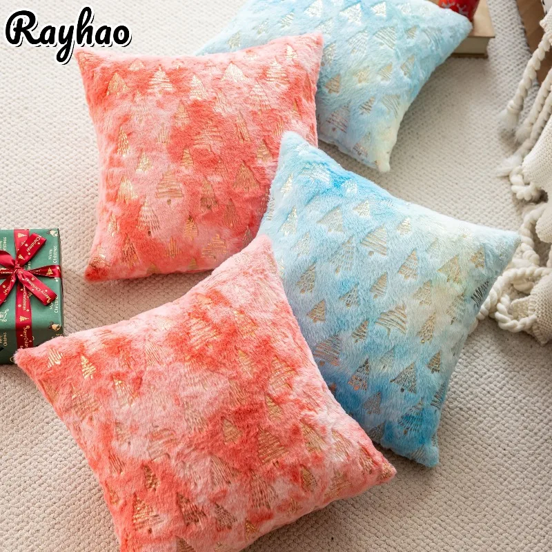 

1 PC Christmas Decoration Throw Pillow Cover Embroidery Tufted Tree Pattern Double-sided Velvet Pillowcase Without Pillow Core