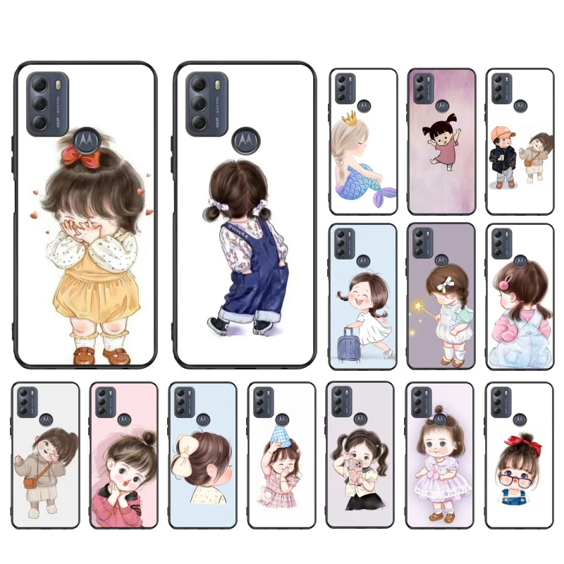 Cute Cartoon Girl Phone Case For Moto E32 E32S E20 E40 E7 Plus Edge 40 30 Ultra Neo 20 lite G13 G9Plus GPure GStylus