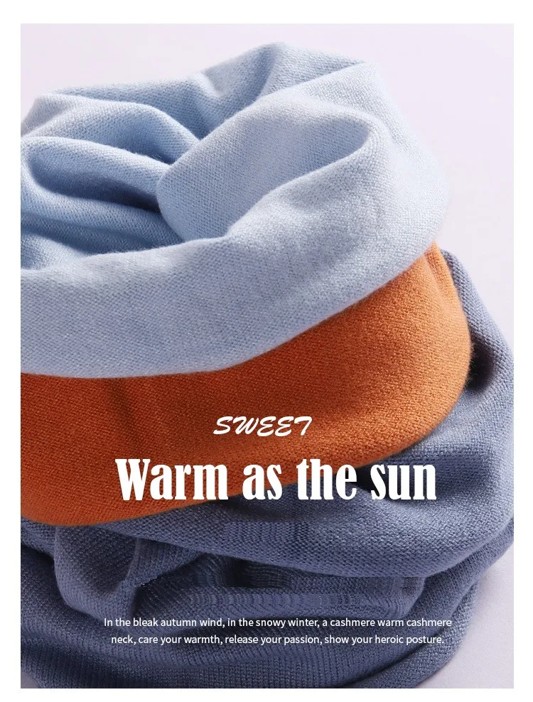 Cashmere Covers Autumn Ring Scarf Winter Men Women Solid Neckwear Thickened Warm Wool Knitted Neck Protect Unisex Accessory