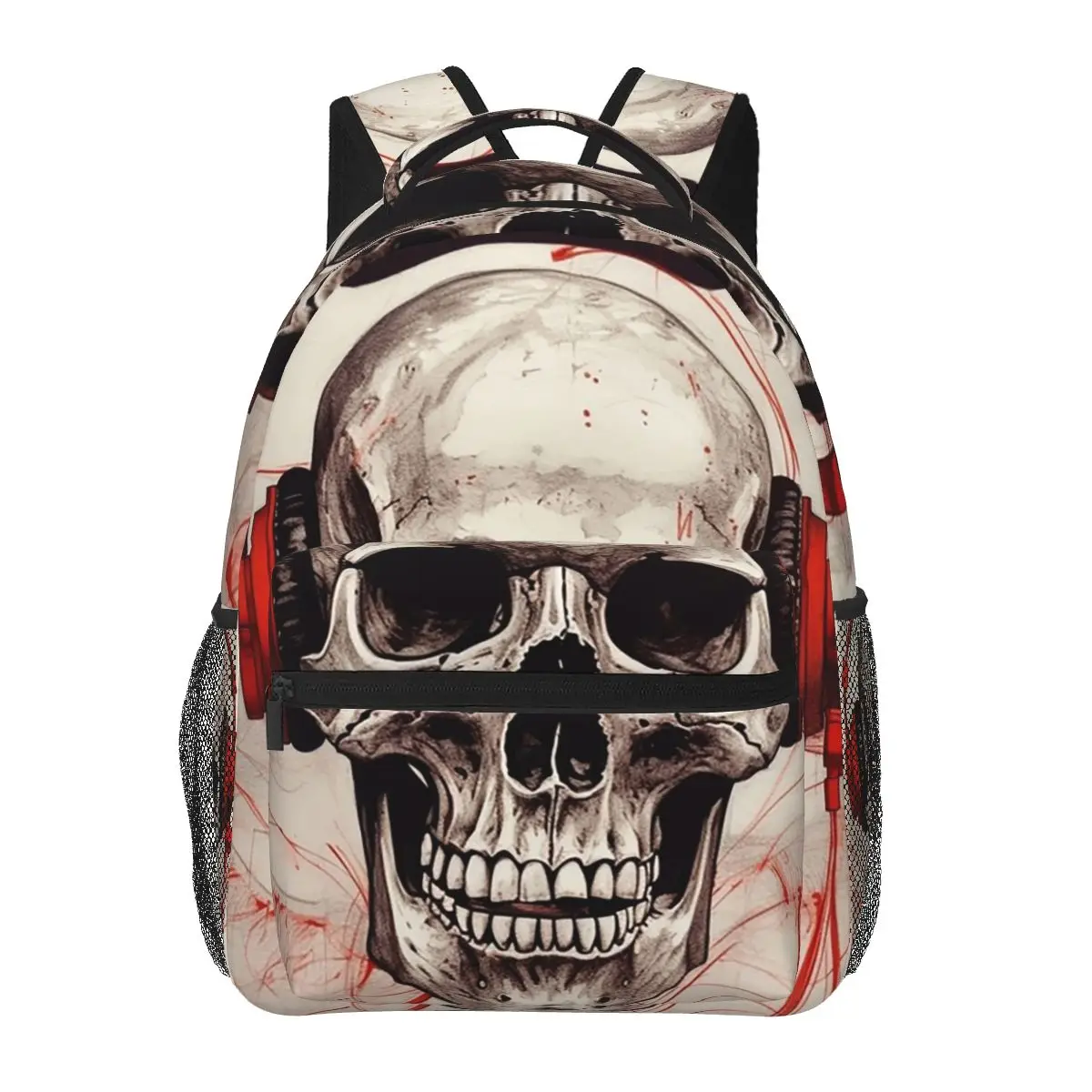 

Graffiti Music Headset Skull Student Backpack School Bag Hiking Travel Daypack for Men Women Fashion Bookbag Shoulder Bags