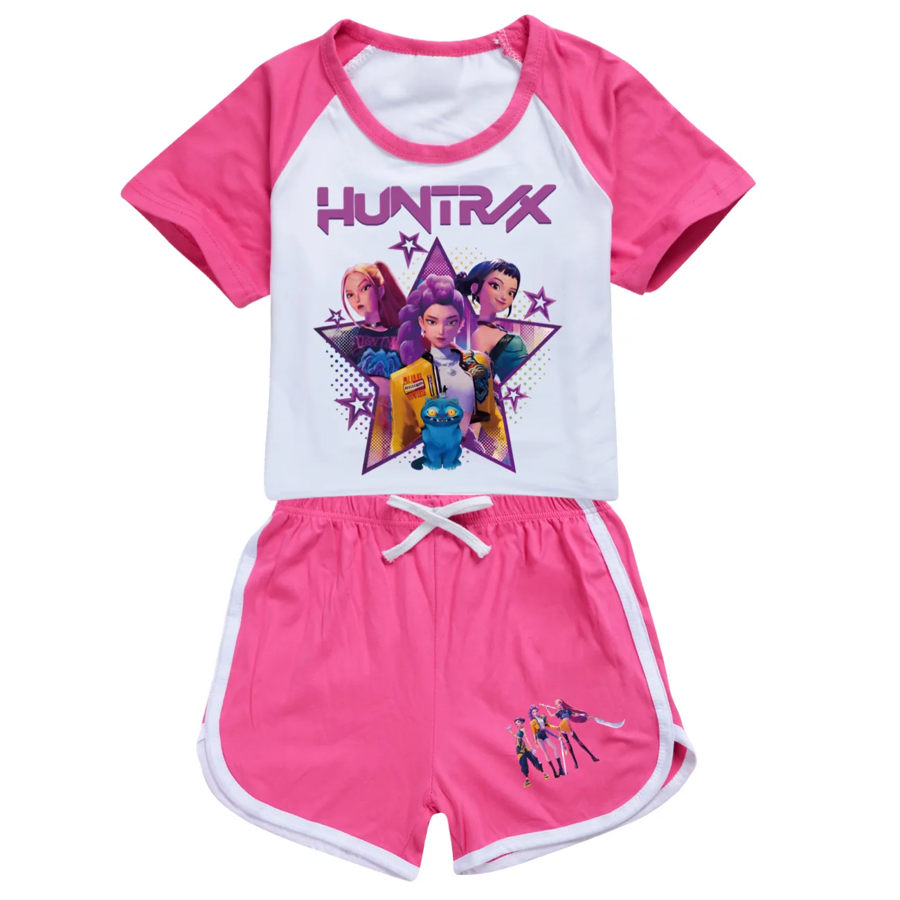 

KPop Demon Hunters Kids, летняя футболка для мальчиков и девочек-подростков + спортивные шорты, комплекты из 2 предметов, детская одежда, наряды для девочек с детьми