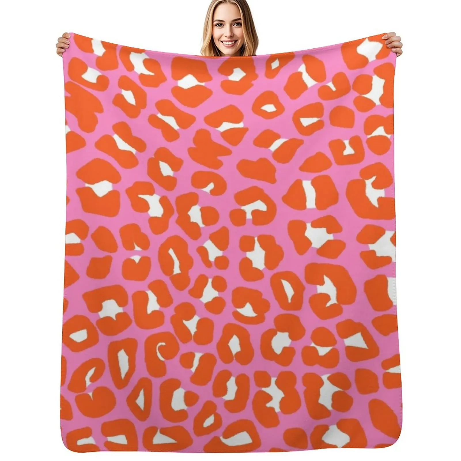 Pink and Orange Leopard Spots Print Pattern Throw Blanket Retros Winter beds Travel Thermal Flannels Luxury Thicken Blankets