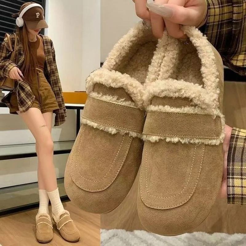 

Women's Beanie Fur Shoes for Outdoor Wear2025New autumn and winter flat shoes retro style fleece-lined cotton shoes